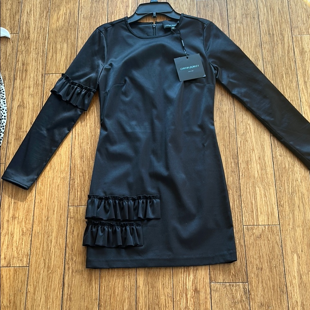 Cynthia Rowley Black Long Sleeve Asymmetrical Dress